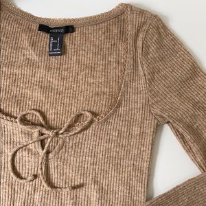 Camel Long Sleeve Ribbed Crop Top Forever 21 S
